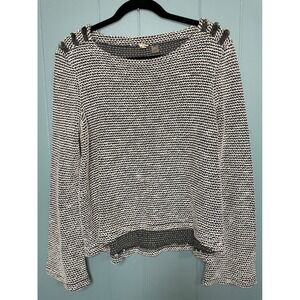 Roxy Sweater Womens S Grey White Excellent Striped Button Shoulder ARJFT03669